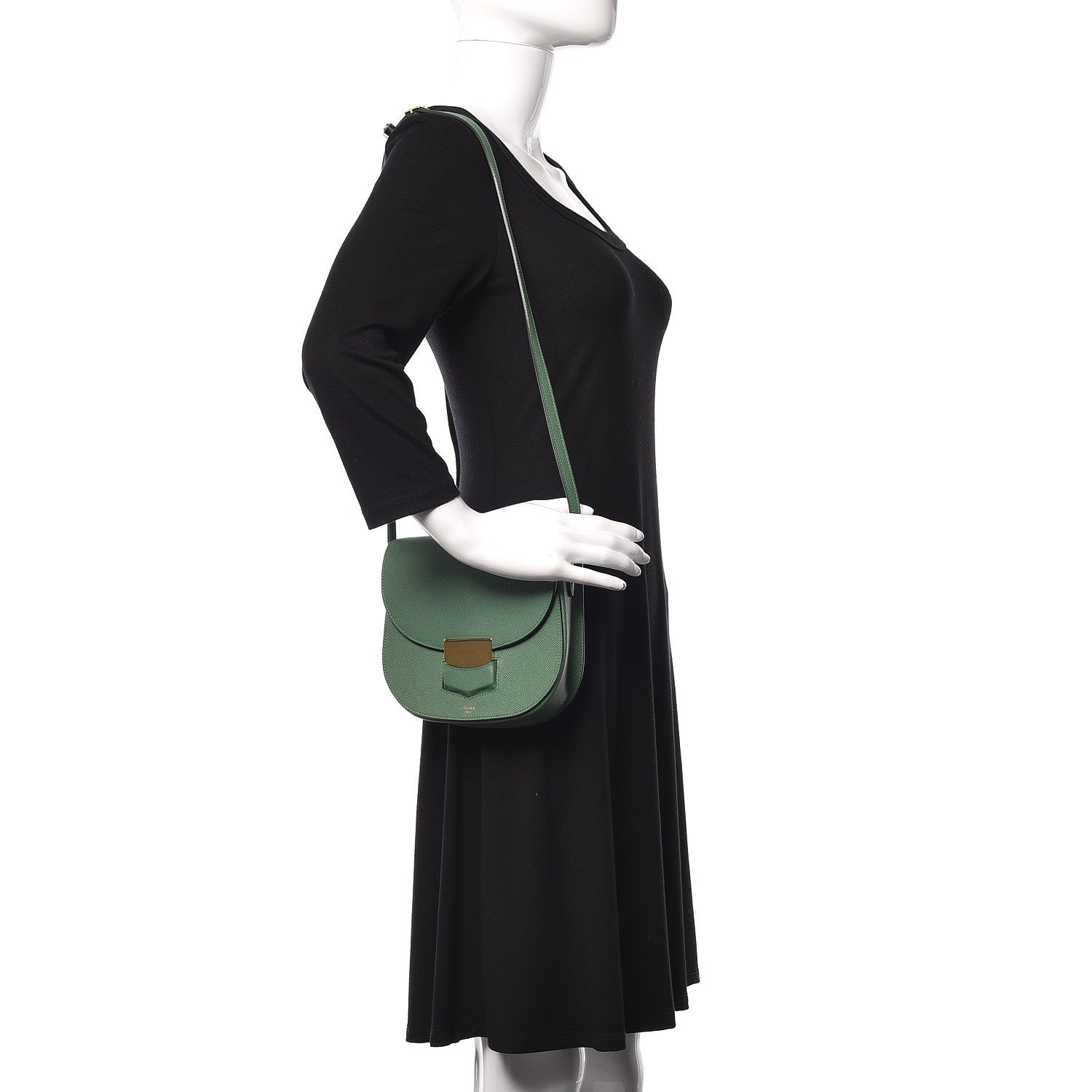 Celine Grained Calfskin Small Trotteur Light Forest 2 of 11
