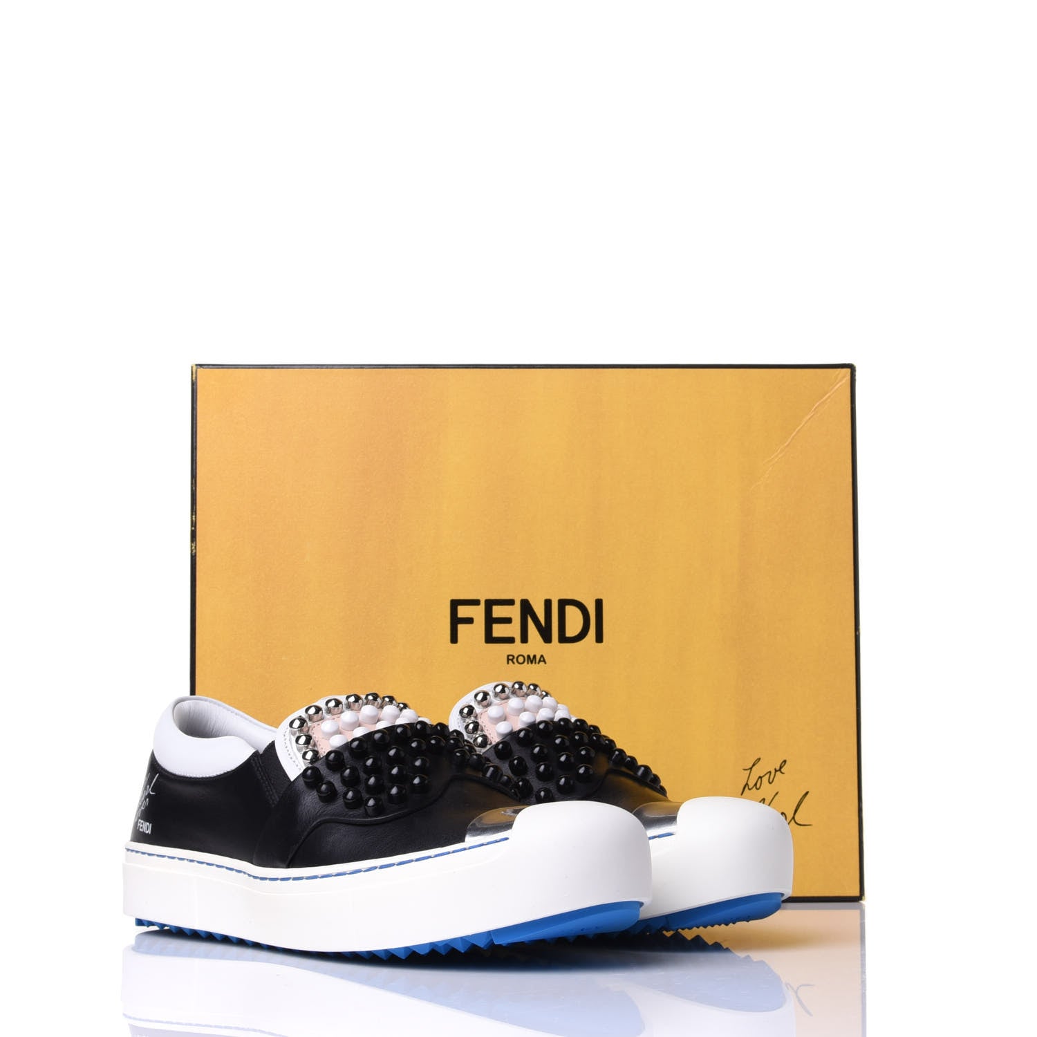 Fendi Calfskin Studded Karlito Slip On Sneaker 36 Black 11 of 11