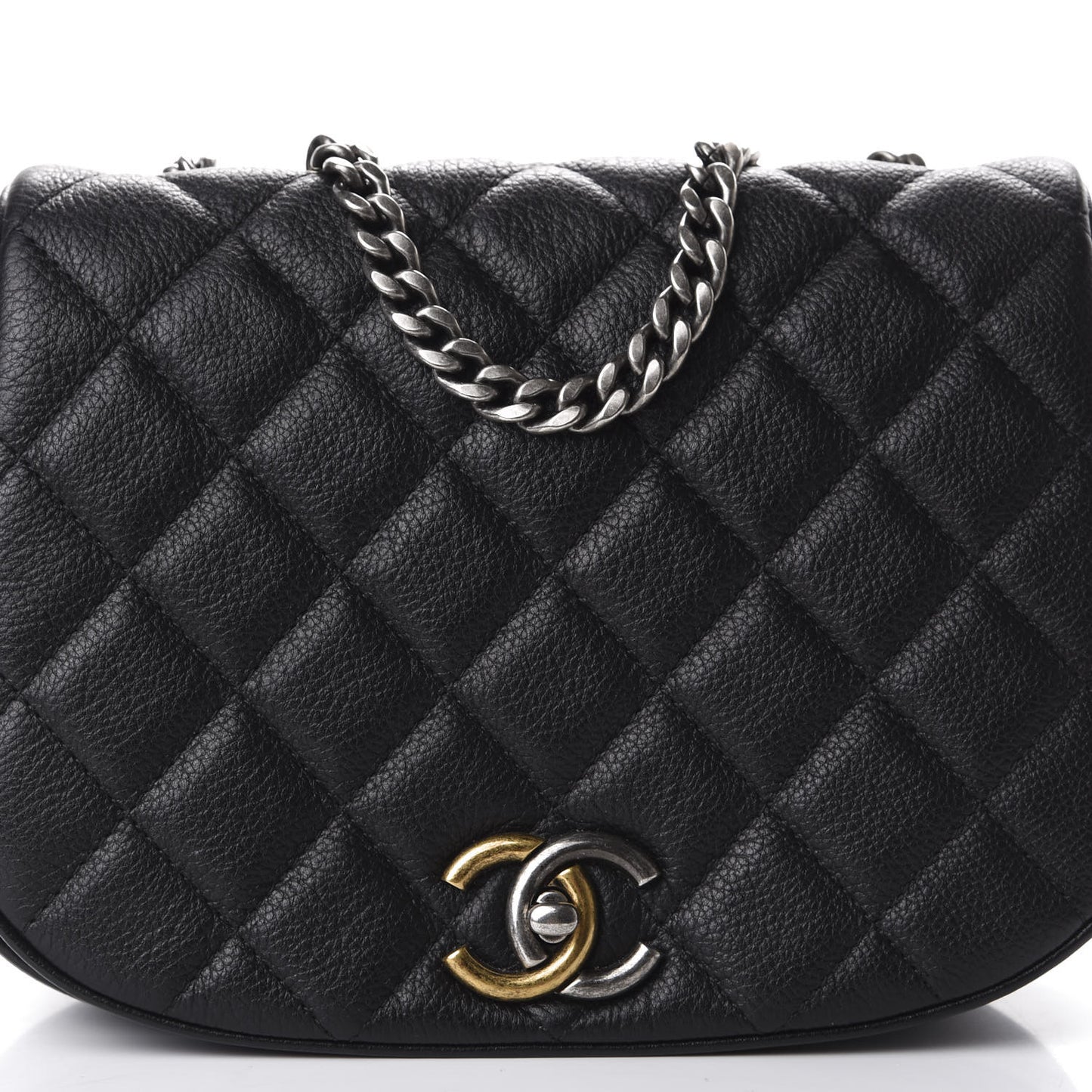 Calfskin Quilted Small Casual Pocket Messenger Flap Black