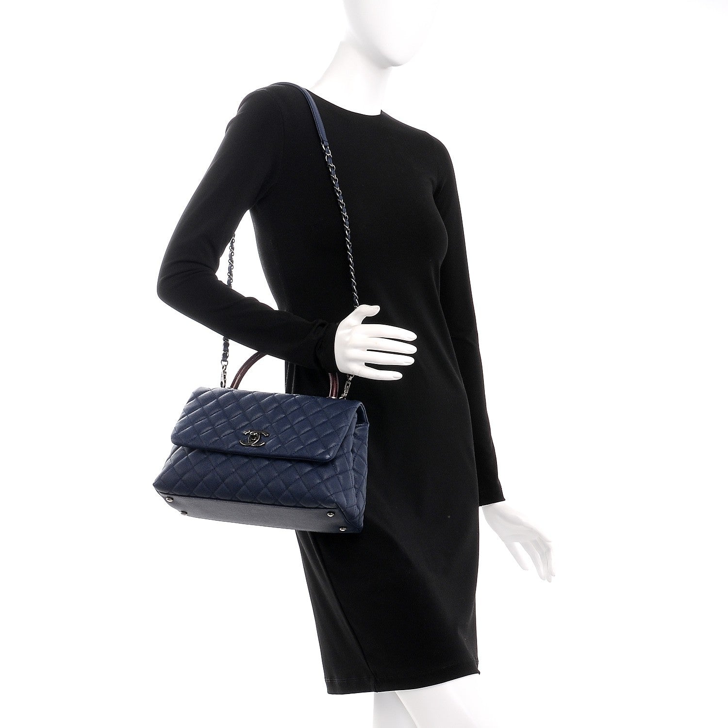 Chanel Caviar Lizard Quilted Small Coco Handle Flap Navy 2 of 8