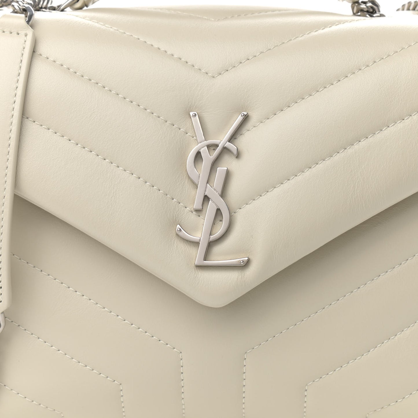 Calfskin Y Quilted Monogram Small Loulou Chain Satchel Ivory