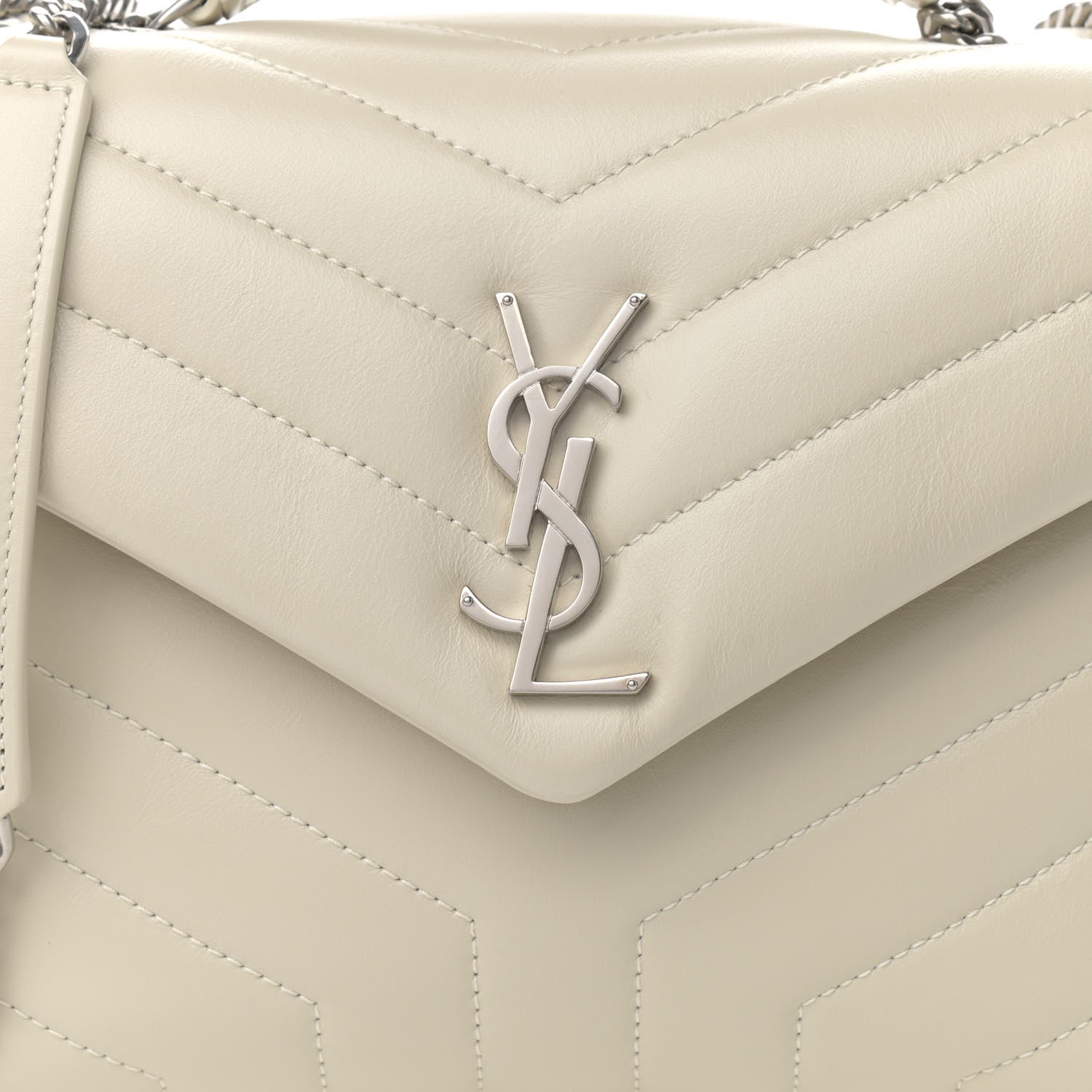 Saint Laurent Calfskin Y Quilted Monogram Small Loulou Chain Satchel Ivory 9 of 11