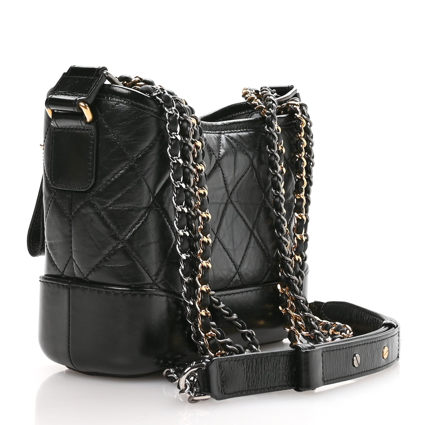 Aged Calfskin Quilted Small Gabrielle Logo Hobo Black