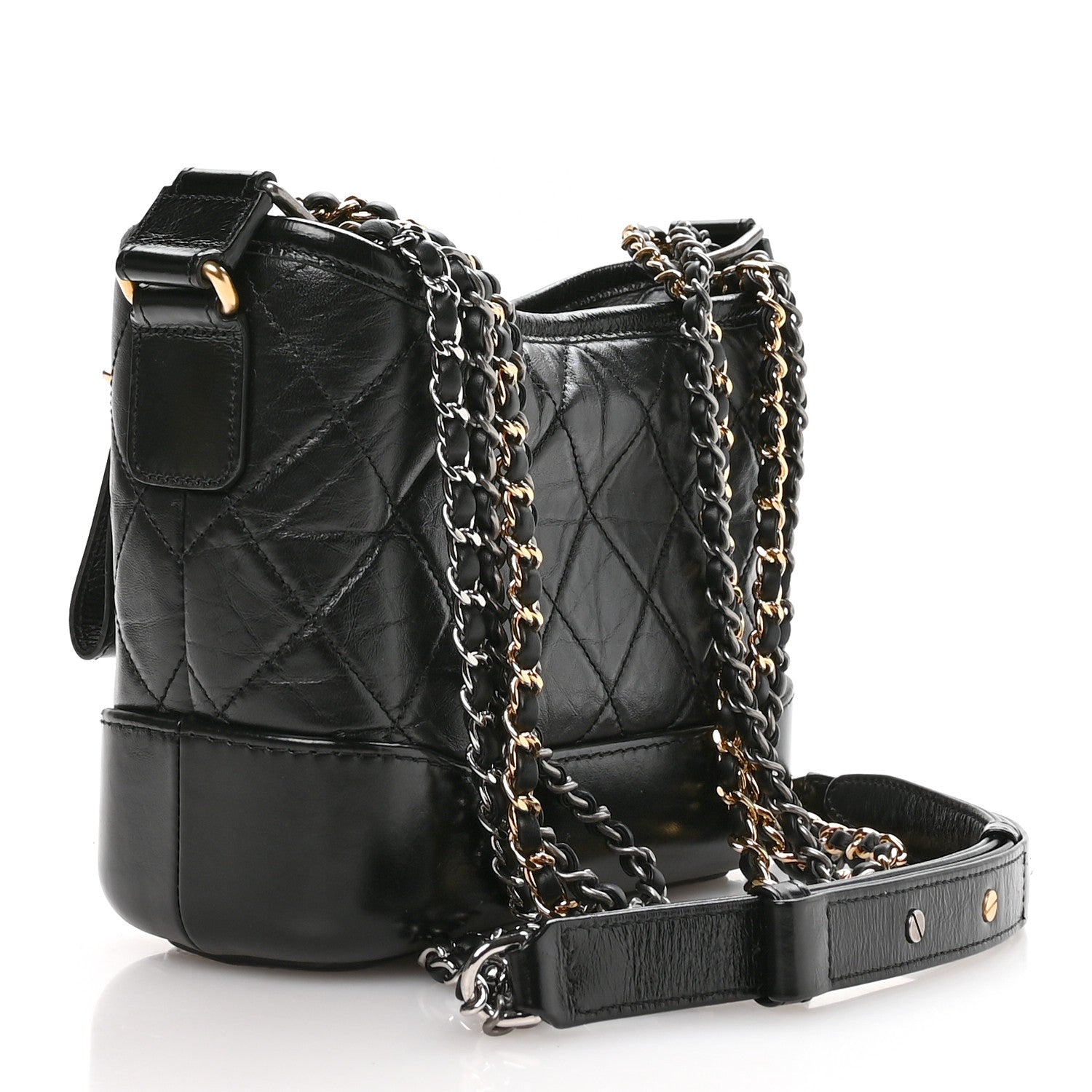 Chanel Aged Calfskin Quilted Small Gabrielle Logo Hobo Black 3 of 10