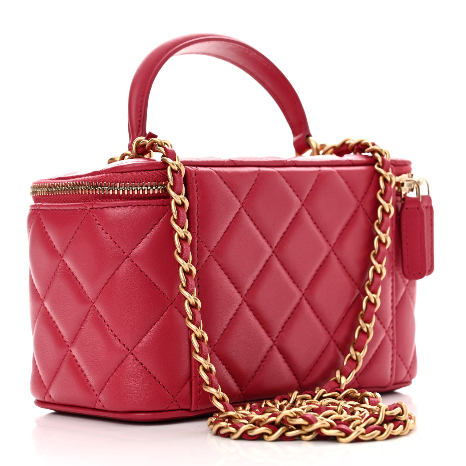 Chanel Lambskin Quilted Small Top Handle Vanity Case With Chain Dark Pink 3 of 11