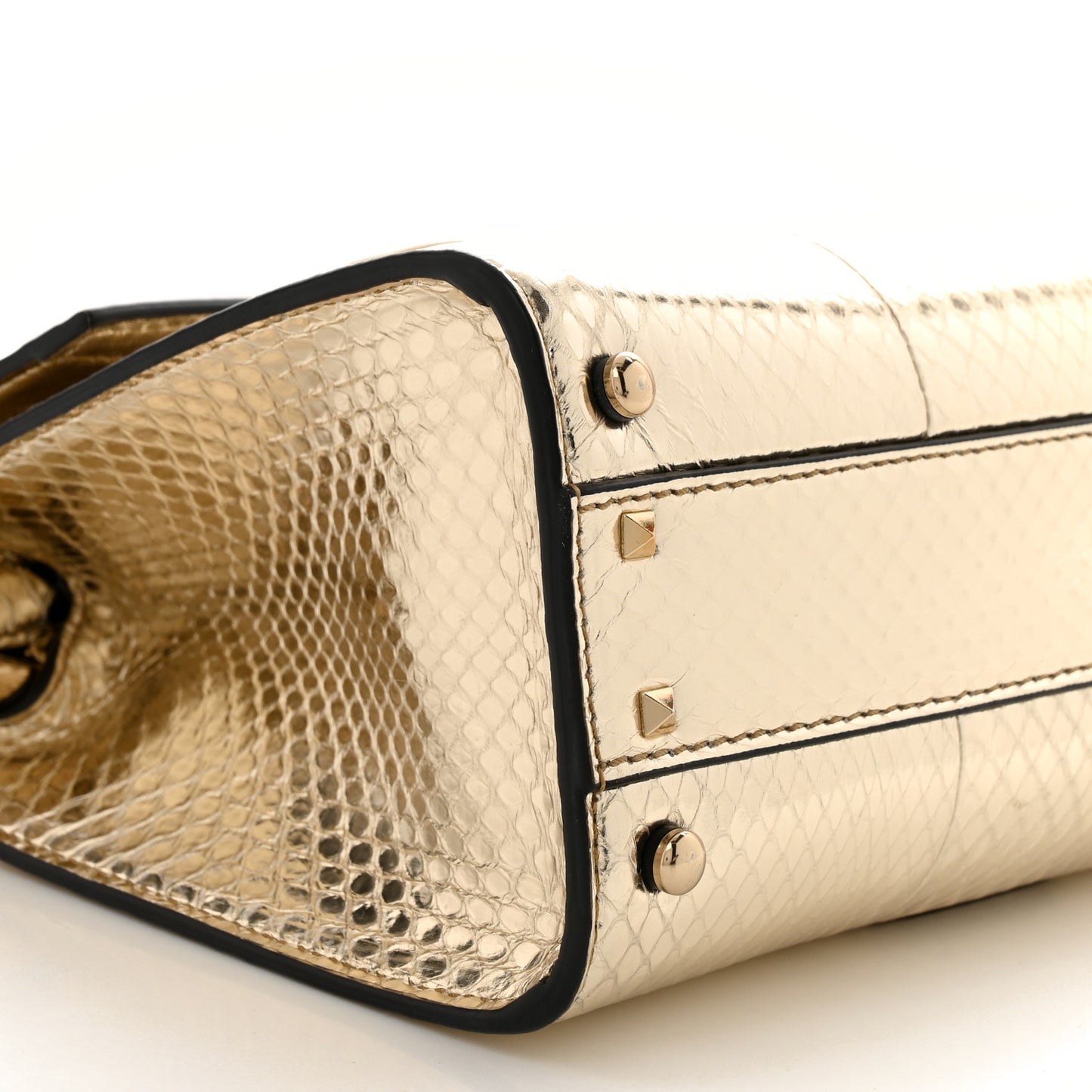 Metallic Calfskin Snake Embossed Mini VSling Top Handle Bag Gold