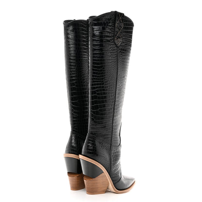 Fendi Calfskin Crocodile Embossed Cutwalk Tall Boots 38 Black 4 of 8