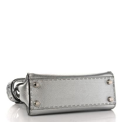 Fendi Cuoio Romano Lux Selleria Mini Peekaboo Iconic Satchel Argento 4 of 10