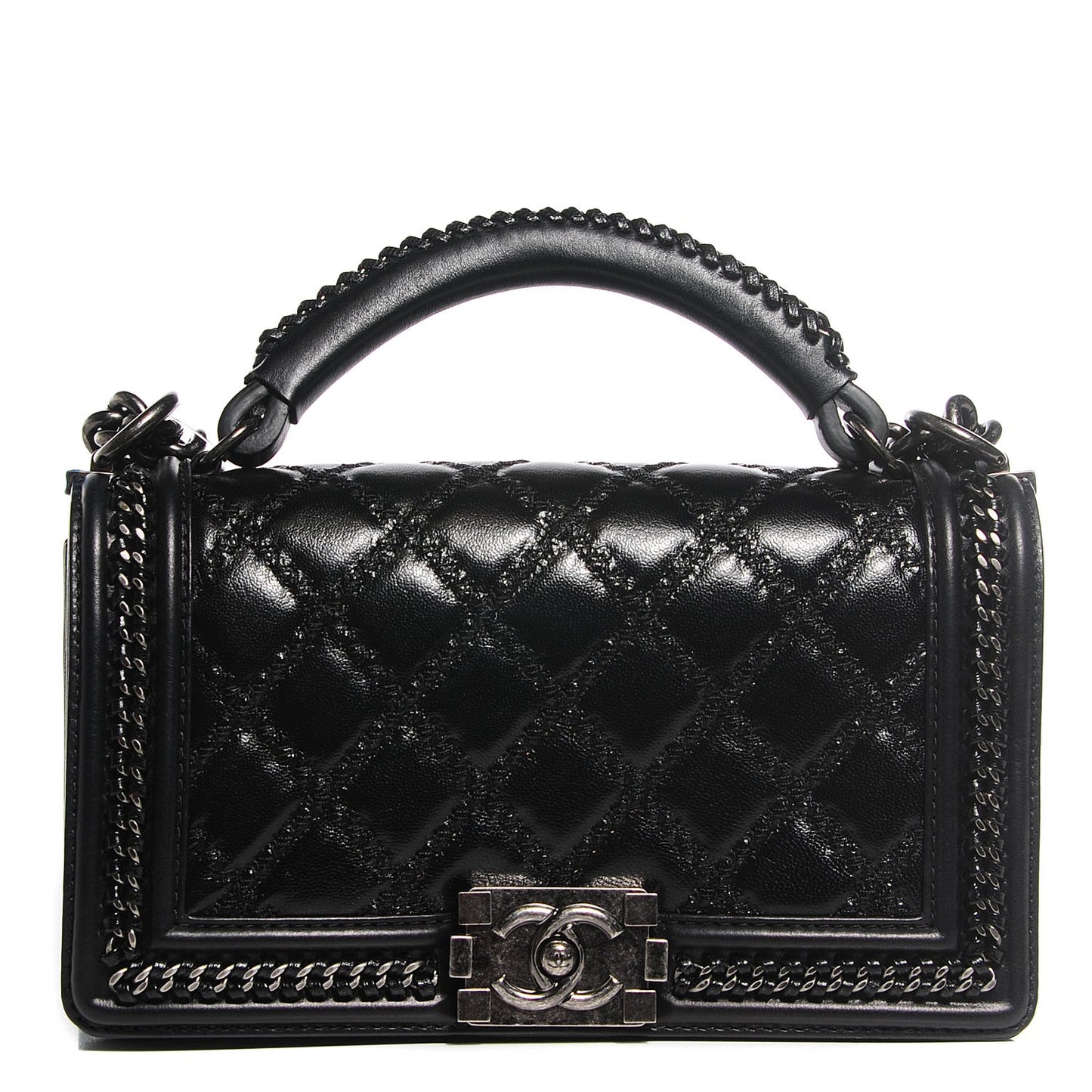 Goatskin Quilted Medium Boy Handle Flap Black