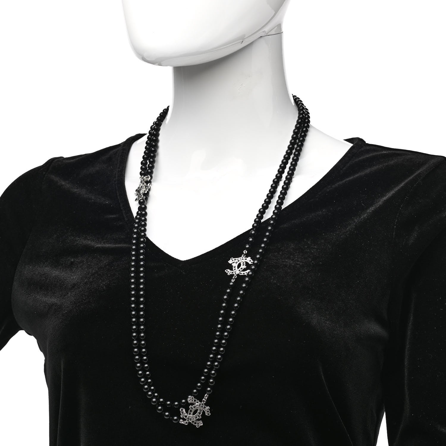 Chanel Baguette Crystal Beaded CC Long Necklace Black Silver 2 of 5