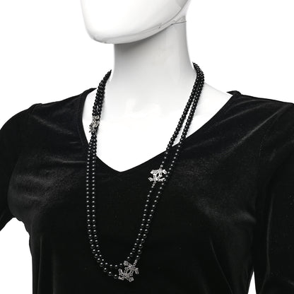 Chanel Baguette Crystal Beaded CC Long Necklace Black Silver 2 of 5