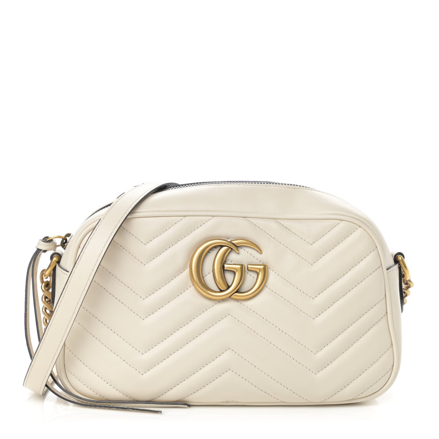 Gucci Calfskin Matelasse Small GG Marmont Chain Shoulder Bag White 1 of 19