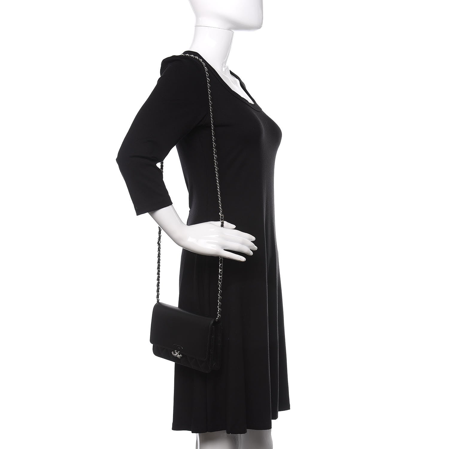 Chanel Grained Calfskin Quilted CC Box Wallet On Chain WOC Black 2 of 13