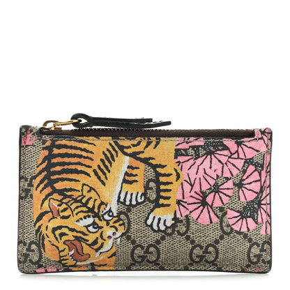 Gucci GG Supreme Monogram Bengal Coin Case Card Holder Beige Crop Pink New Acero 1 of 7