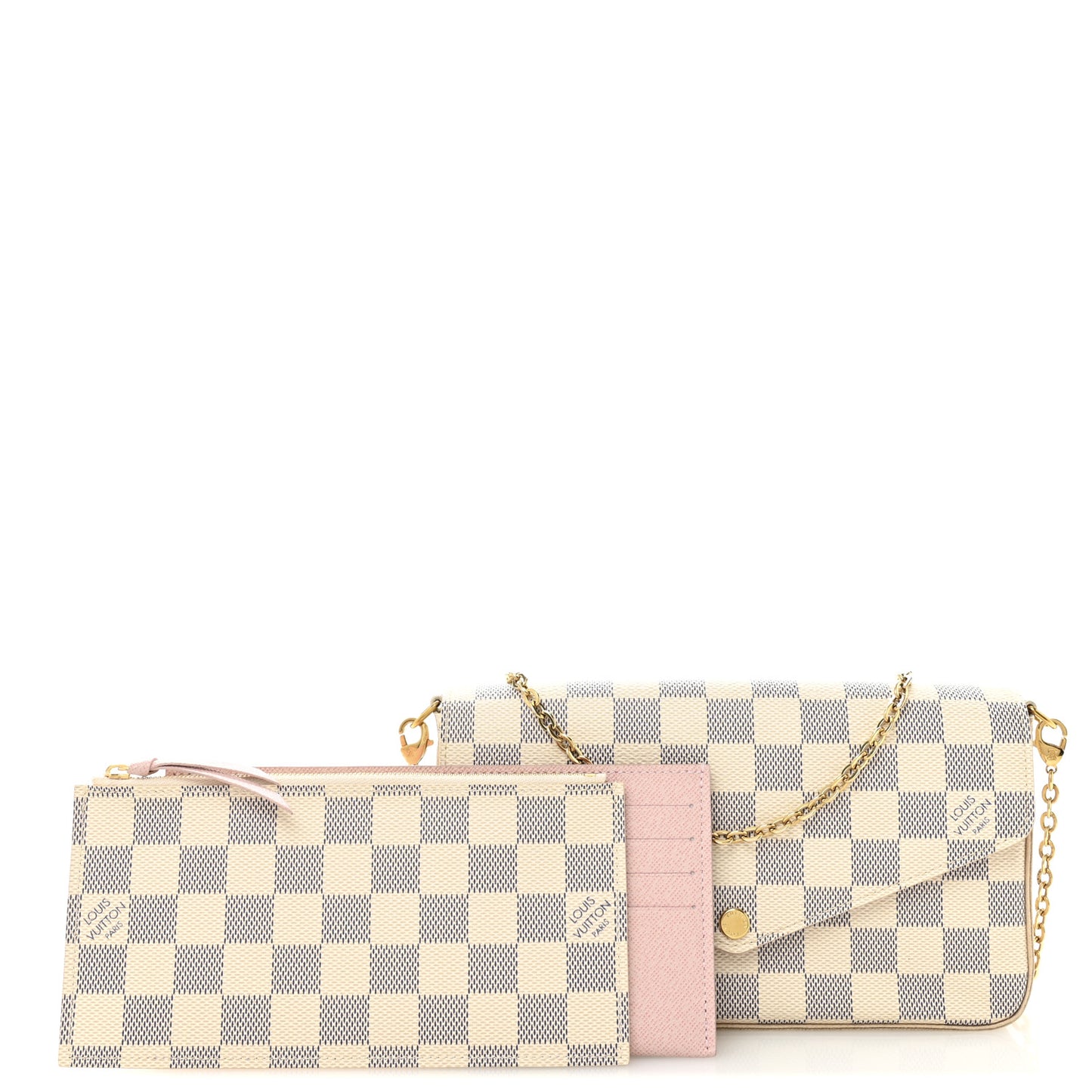 Damier Azur Pochette Felicie Chain Wallet Rose Ballerine