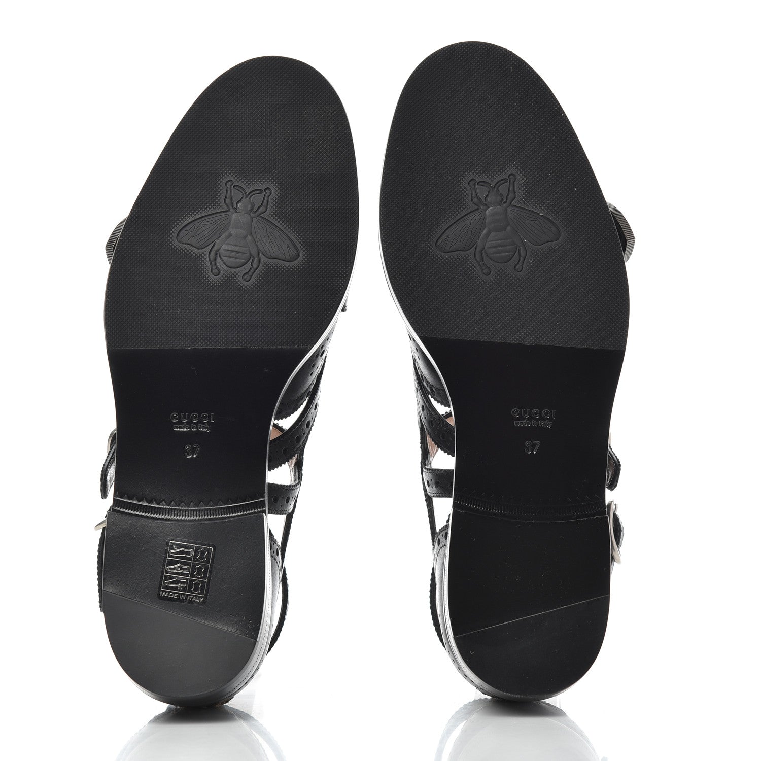 Gucci Calfskin Bee Embroidered Womens Queercore Brogue Wingtip Monk Strap Loafers 37 Black 5 of 9