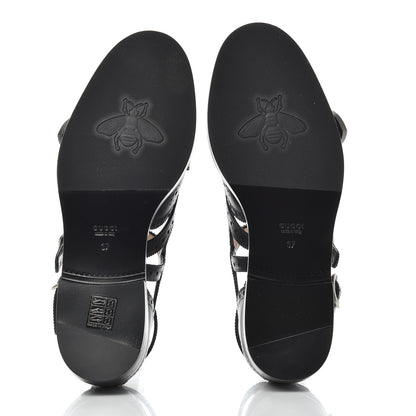 Gucci Calfskin Bee Embroidered Womens Queercore Brogue Wingtip Monk Strap Loafers 37 Black 5 of 9