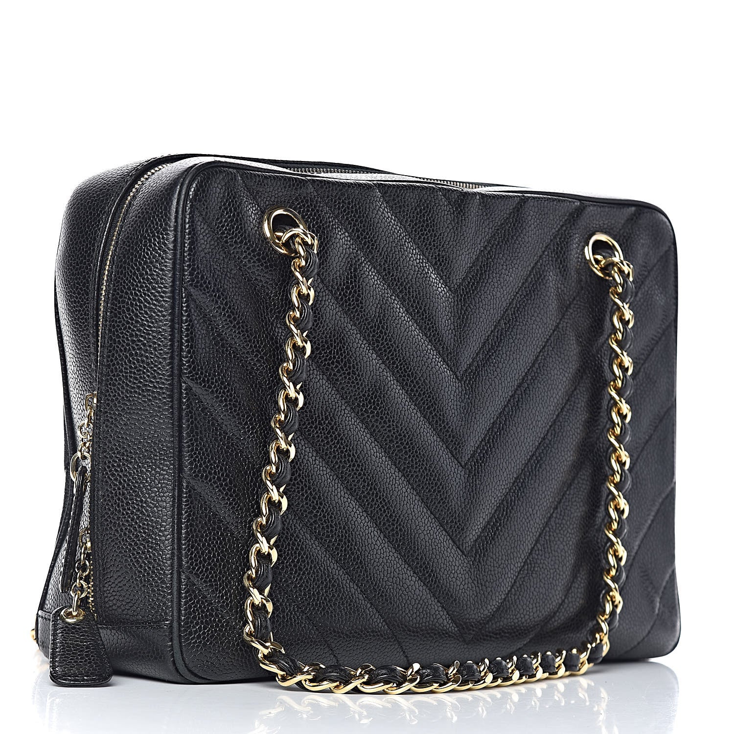 Chanel Caviar Chevron Quilted Camera Case Black 3 of 14