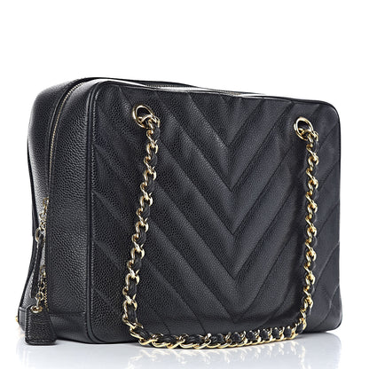Chanel Caviar Chevron Quilted Camera Case Black 3 of 14