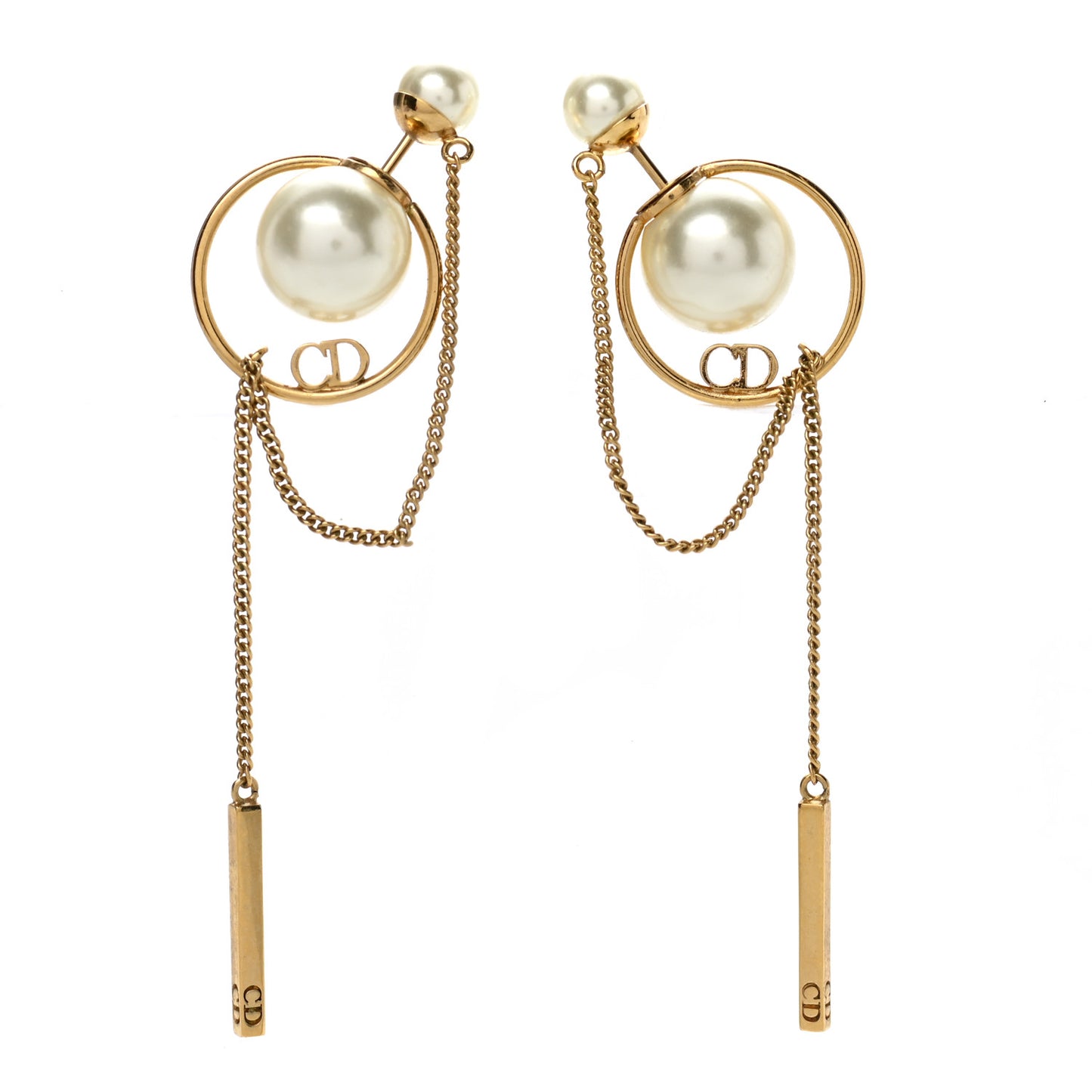 Pearl Tribales Dangle Chain Earrings Gold