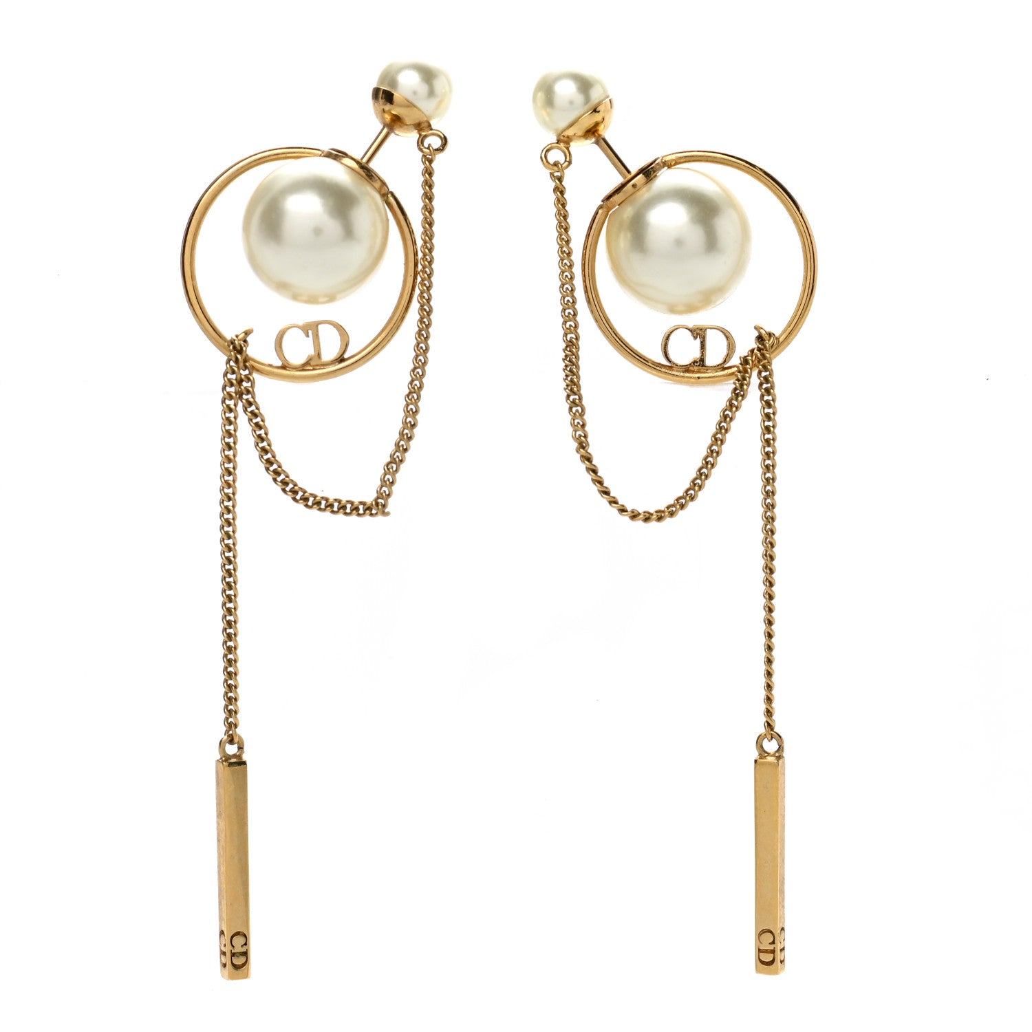 Christian Dior Pearl Tribales Dangle Chain Earrings Gold 1 of 4