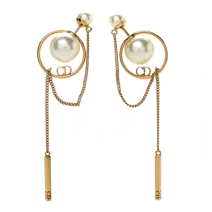 Christian Dior Pearl Tribales Dangle Chain Earrings Gold 1 of 4
