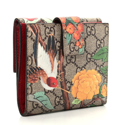 Gucci GG Supreme Monogram Tian French Flap Wallet Beige Multicolor Red 3 of 7