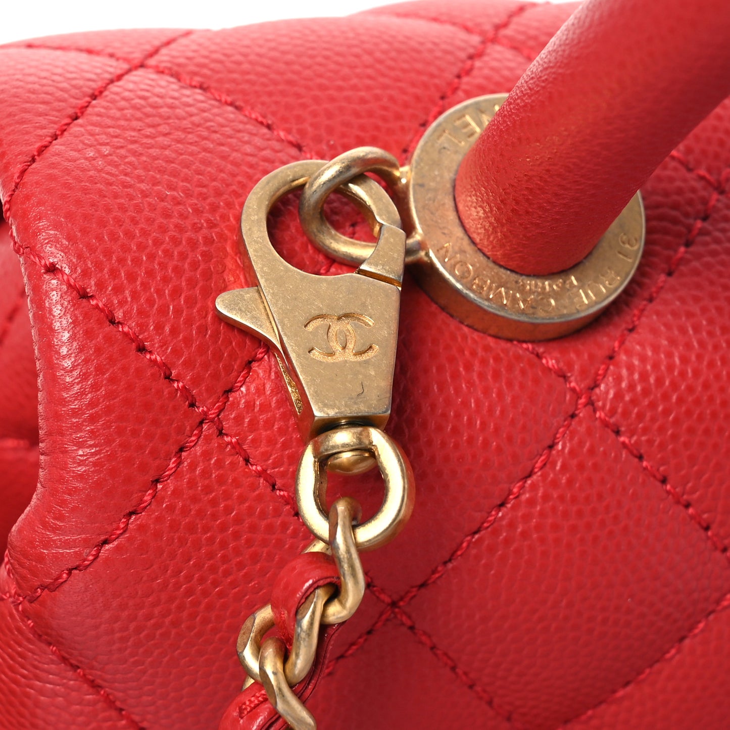 Caviar Quilted Mini Coco Handle Flap Red