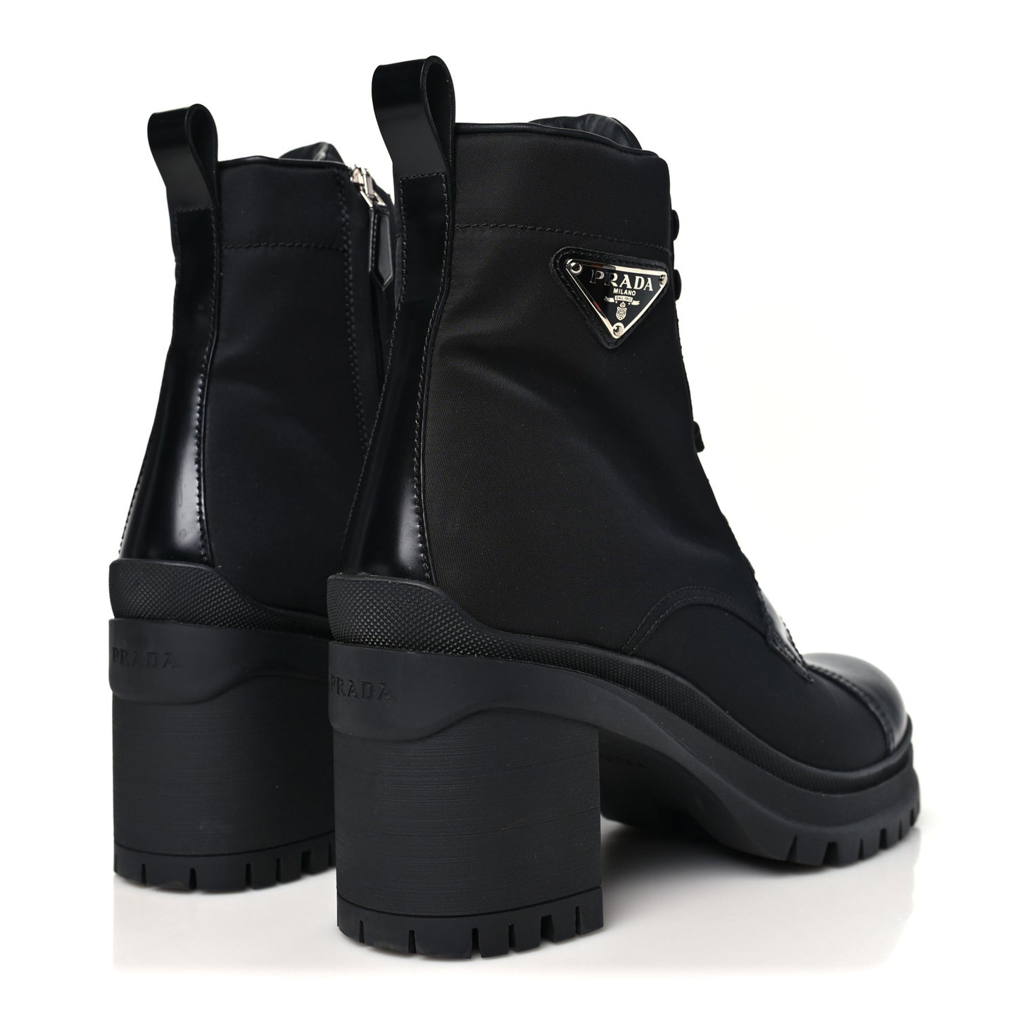 Spazzolato Re-Nylon Metal Triangle Logo Lace Up 55mm Ankle Boots 40.5 Black