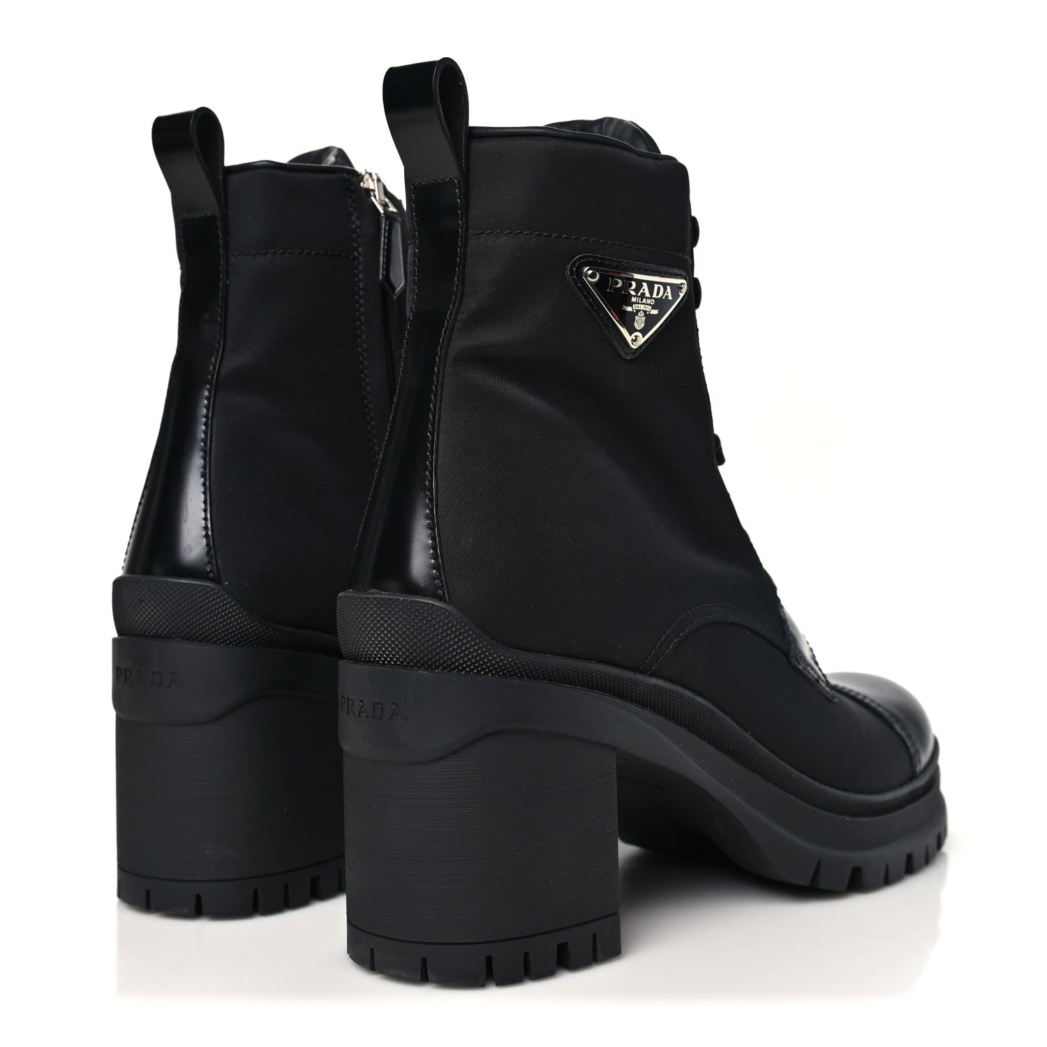 Prada Spazzolato Re-Nylon Metal Triangle Logo Lace Up 55mm Ankle Boots 40.5 Black 5 of 10