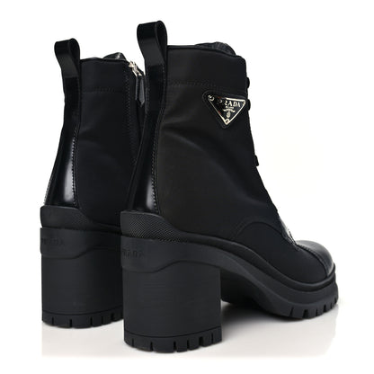Prada Spazzolato Re-Nylon Metal Triangle Logo Lace Up 55mm Ankle Boots 40.5 Black 5 of 10