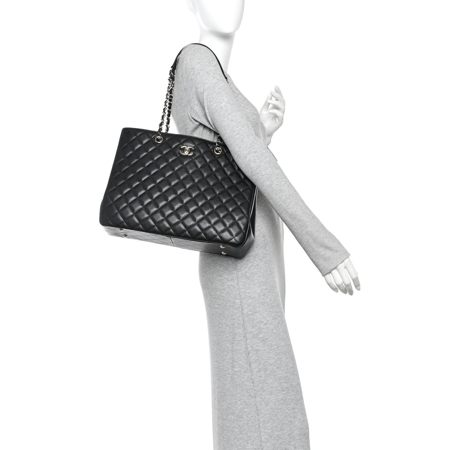 Caviar Quilted Large Shopping Tote Black