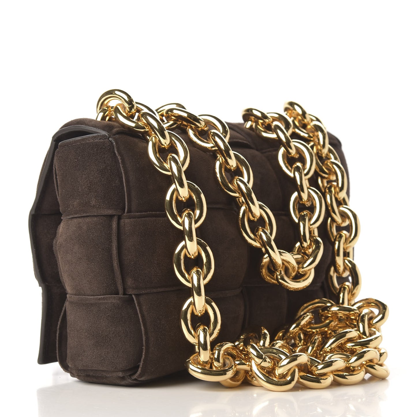 Suede Maxi Intrecciato Padded Chain Cassette Crossbody Bag Fondant
