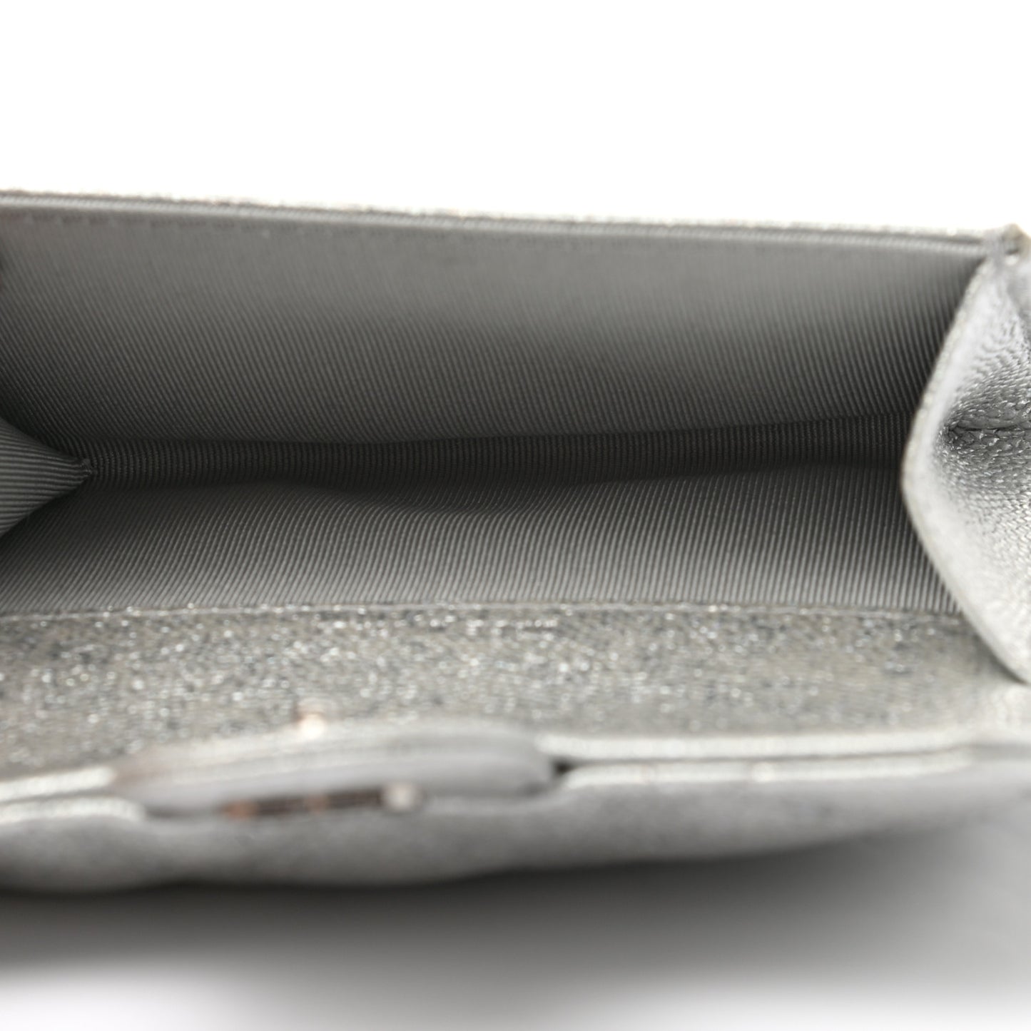 Metallic Caviar Quilted Flap Card Holder Wallet Silver