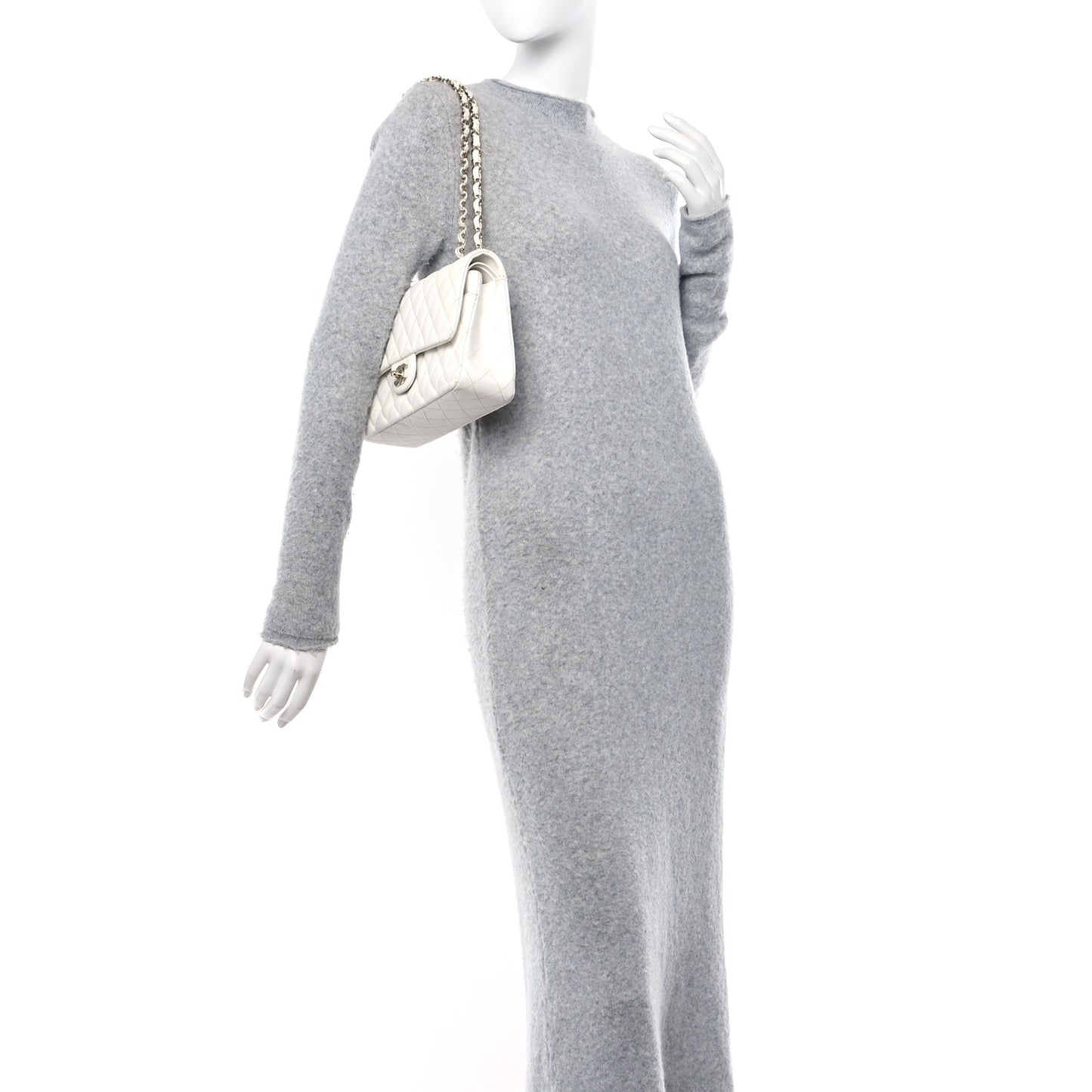 Caviar Quilted Medium Double Flap White