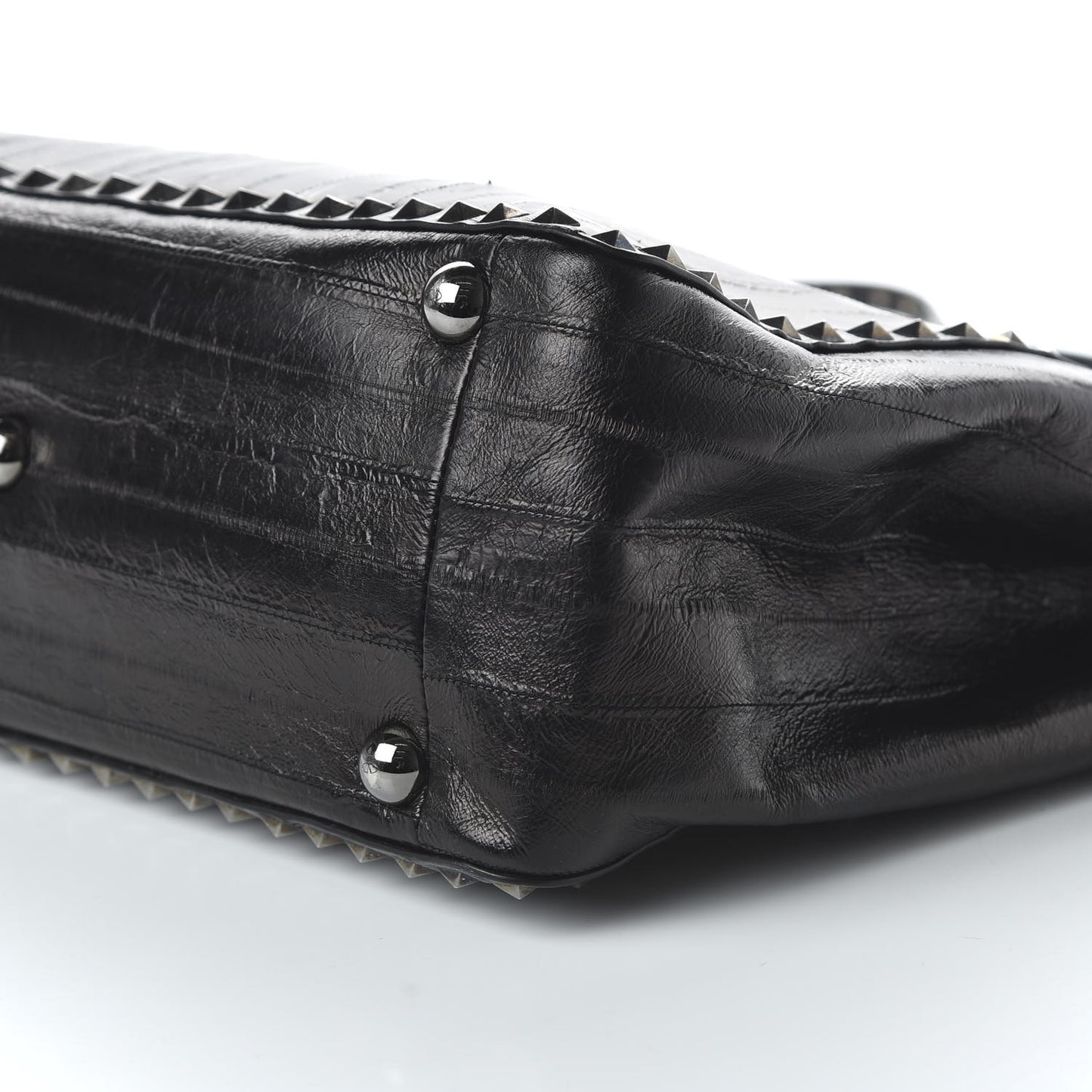 Eel Skin Medium Rockstud Tote Black