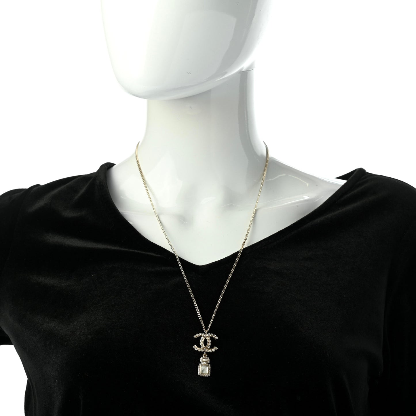 Crystal Pearl CC Necklace Pearly White Gold