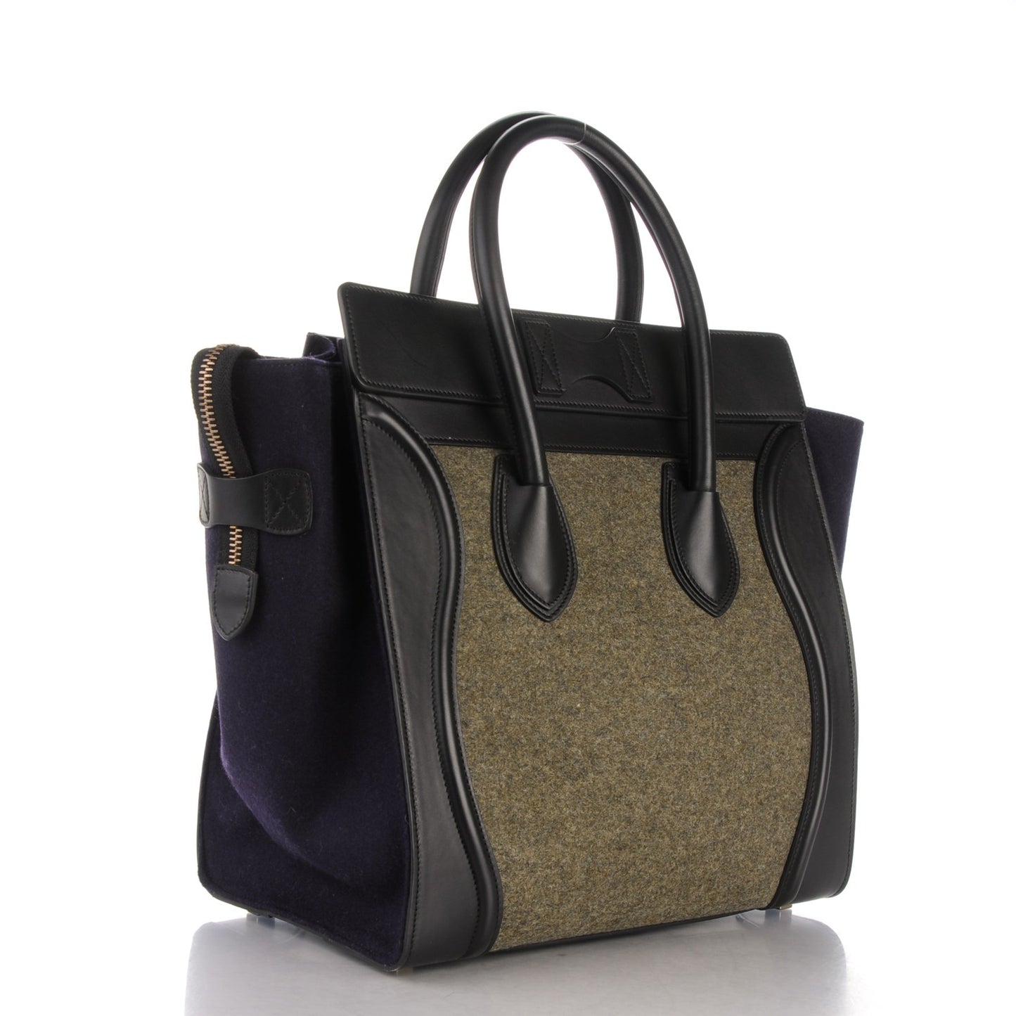 Smooth Calfskin Felt Mini Tri-Color Luggage Khaki