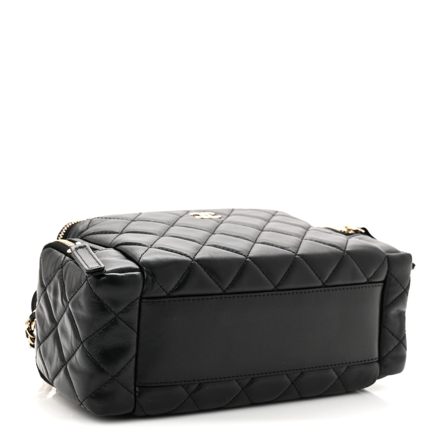 Lambskin Quilted Multi Pocket Top Handle Vanity With Chain Black