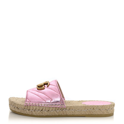 Gucci Metallic Nappa Matelasse GG Marmont Espadrille Slide Sandals 36.5 Rosa 1 of 8