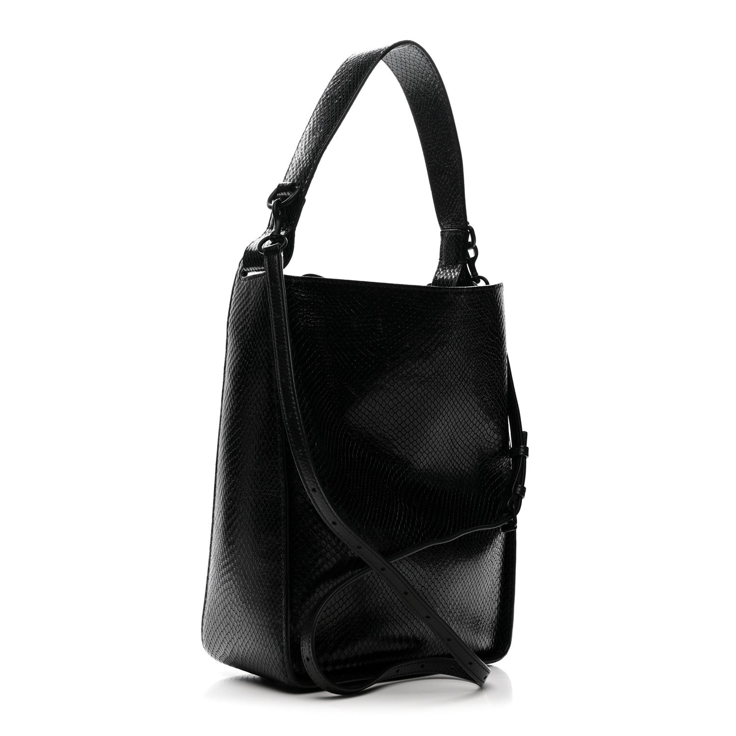 Extra Supple Calfskin Snakeskin Embossed Calfskin Small Tool 2.0 North-South Tote Black