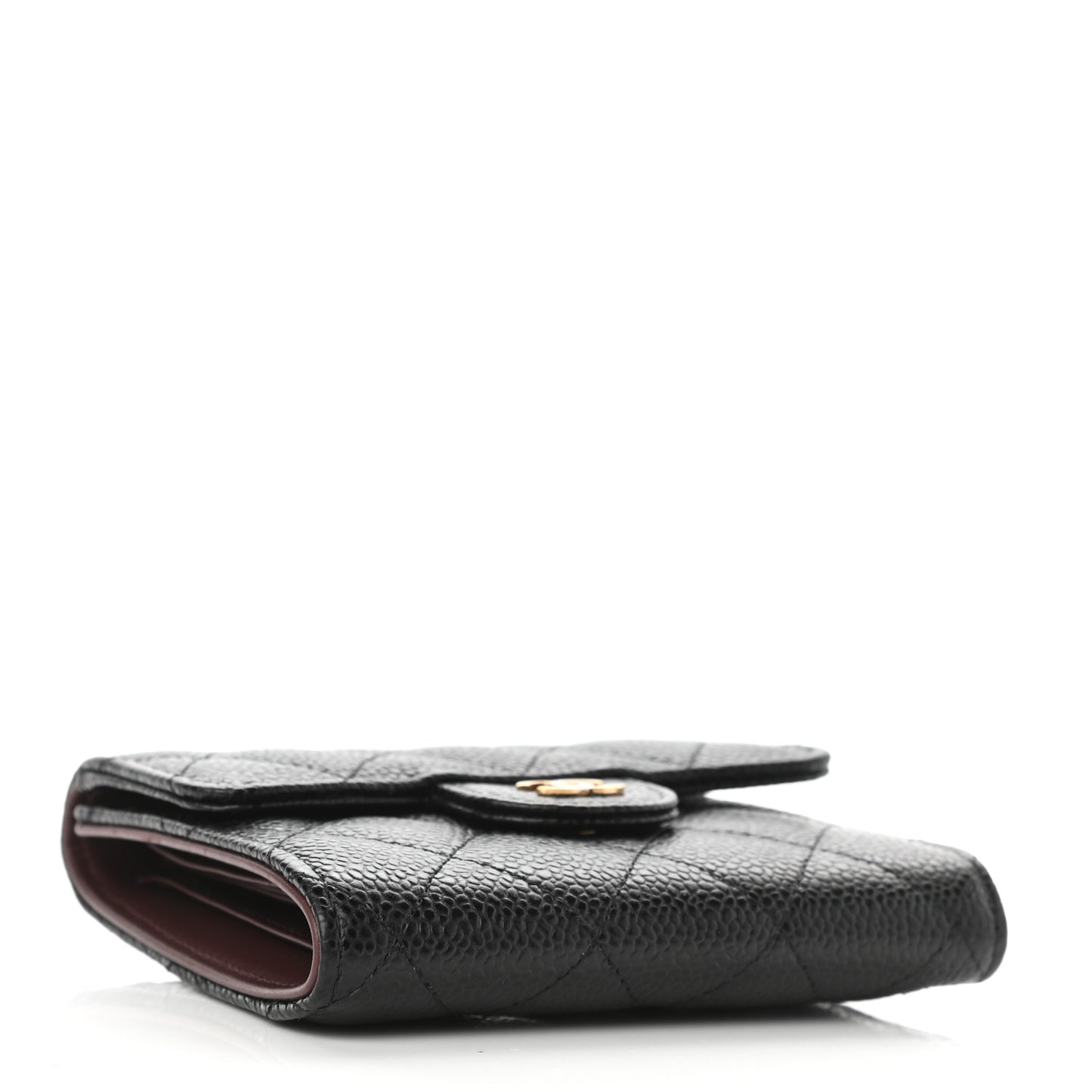 Caviar Quilted Compact Flap Wallet Black