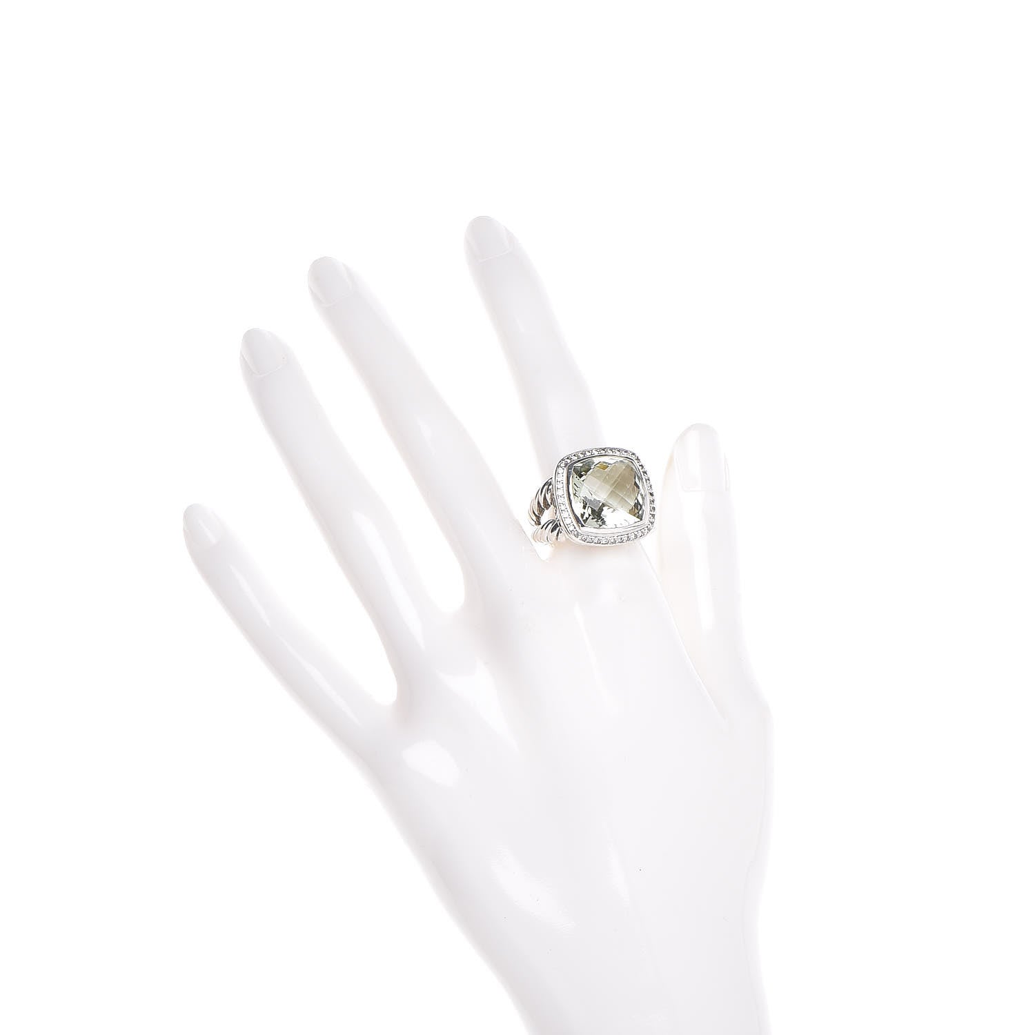 David Yurman Sterling Silver Diamond Prasiolite 14mm Albion Ring 54 7 4 of 5
