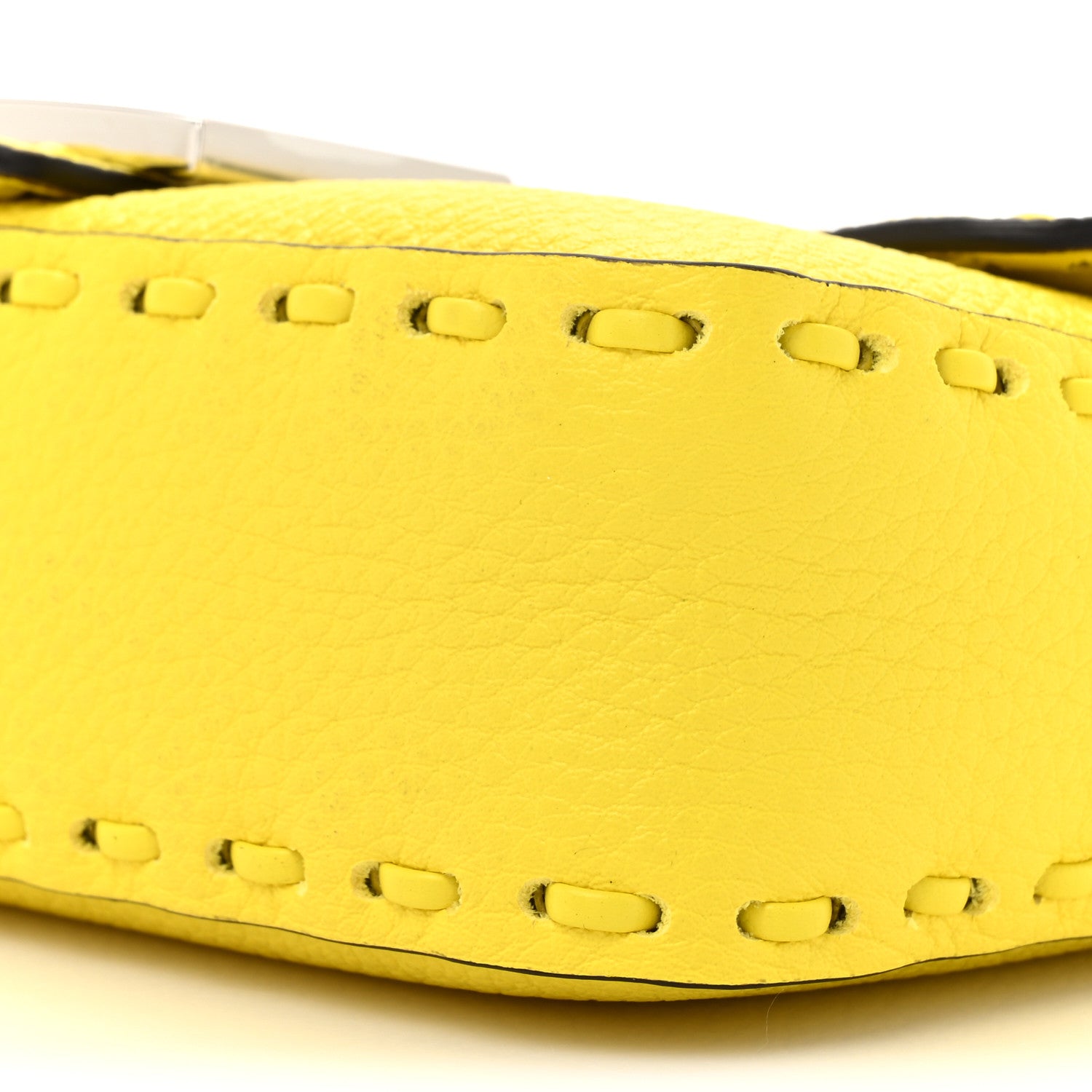 Fendi Cuoio Roma Sellerissima Nappa Sintetica Tape Stitch Mini Baguette Acid Yellow 8 of 11