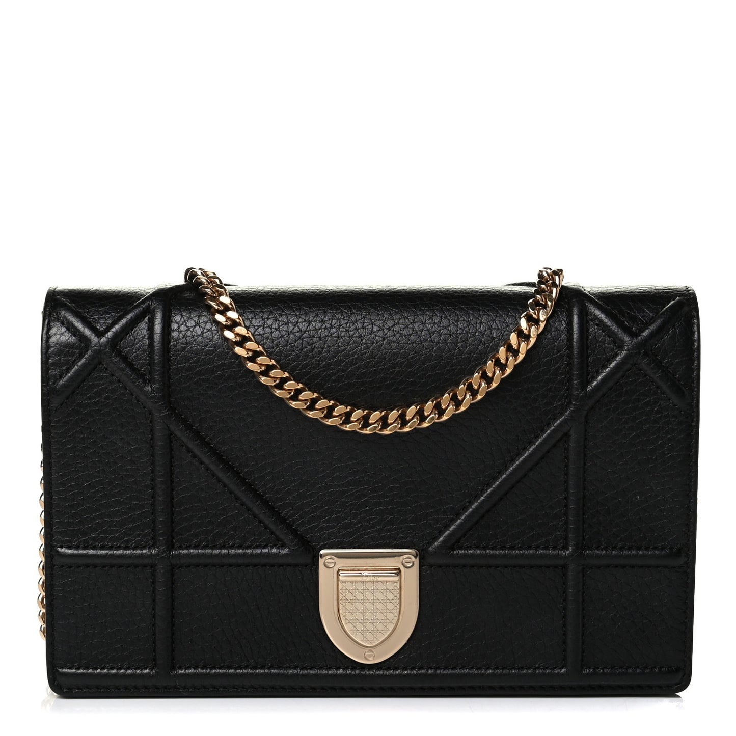 Grained Calfskin Diorama Wallet on Chain Pouch Black