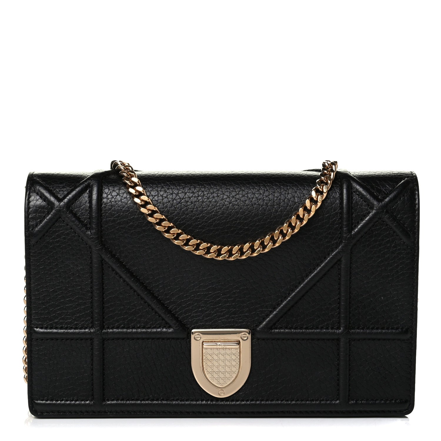 Christian Dior Grained Calfskin Diorama Wallet on Chain Pouch Black 1 of 8