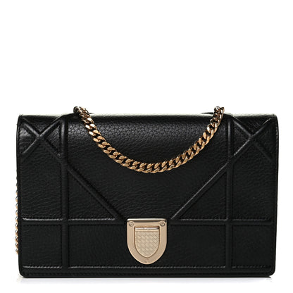 Christian Dior Grained Calfskin Diorama Wallet on Chain Pouch Black 1 of 8