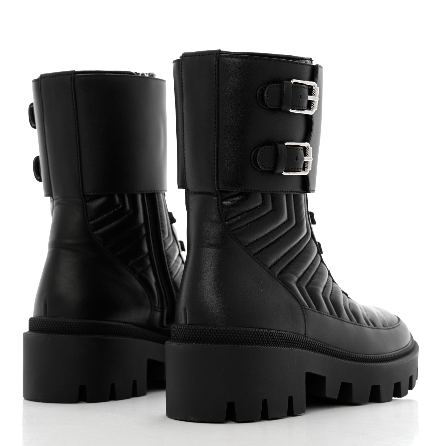 Gucci Nappa Frances GG Matelasse Platform Combat Boots 36 Black 4 of 9