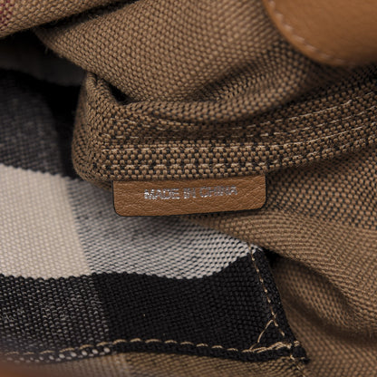 Burberry Grainy Calfskin Canvas Mega Check Medium Ashby Tassel Hobo Saddle Brown 7 of 11