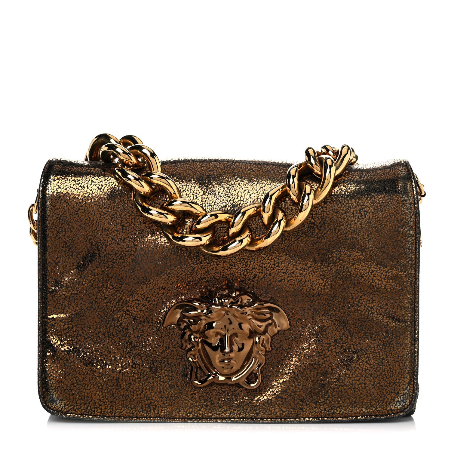 Versace Metallic Suede Palazzo Sultan Shoulder Bag Black Gold 1 of 17